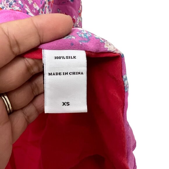 Creative Commune Womens Pink Floral Split Sleeve Bohemian Silk Blouse Size XS - Picture 4 of 5